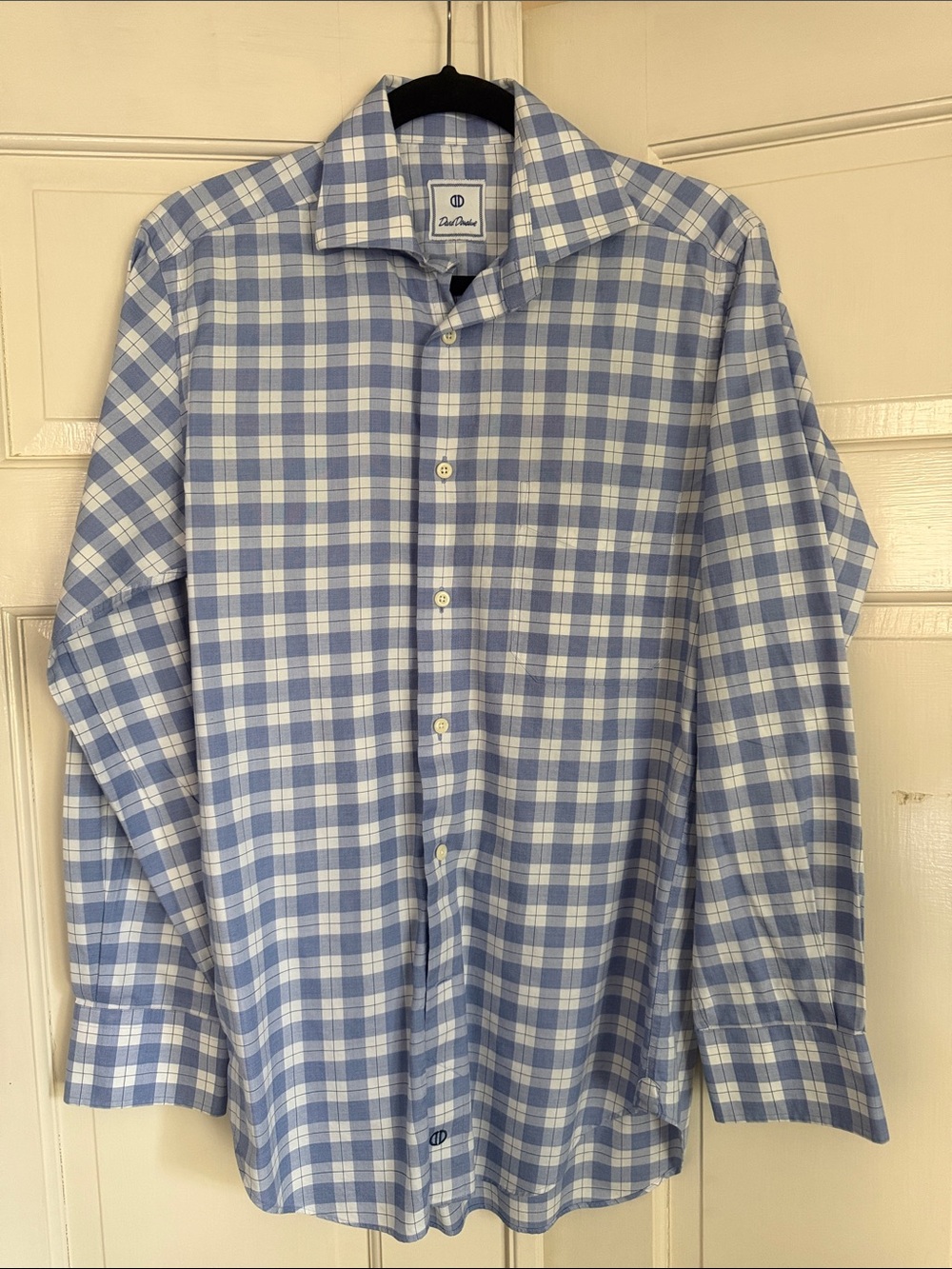 David Dart Light Blue and White Plaid Button-Down Shirt Small